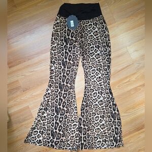 Leopard Print Mesh Flare Pants - Wide Bell Bottom - Sterling Kreek - Small